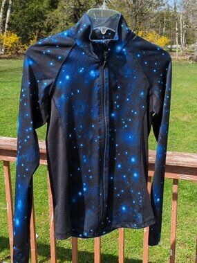 Forever 21 Galaxy Universe Stars Print Track Jacket Sz M Thumbholes Zip Pocket